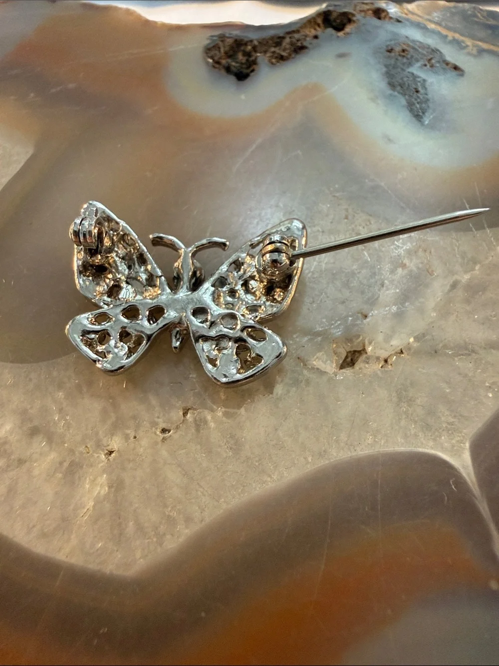 Vintage Butterfly Dainty Pin Brooch in Light Blue Guc .75” x 1” w